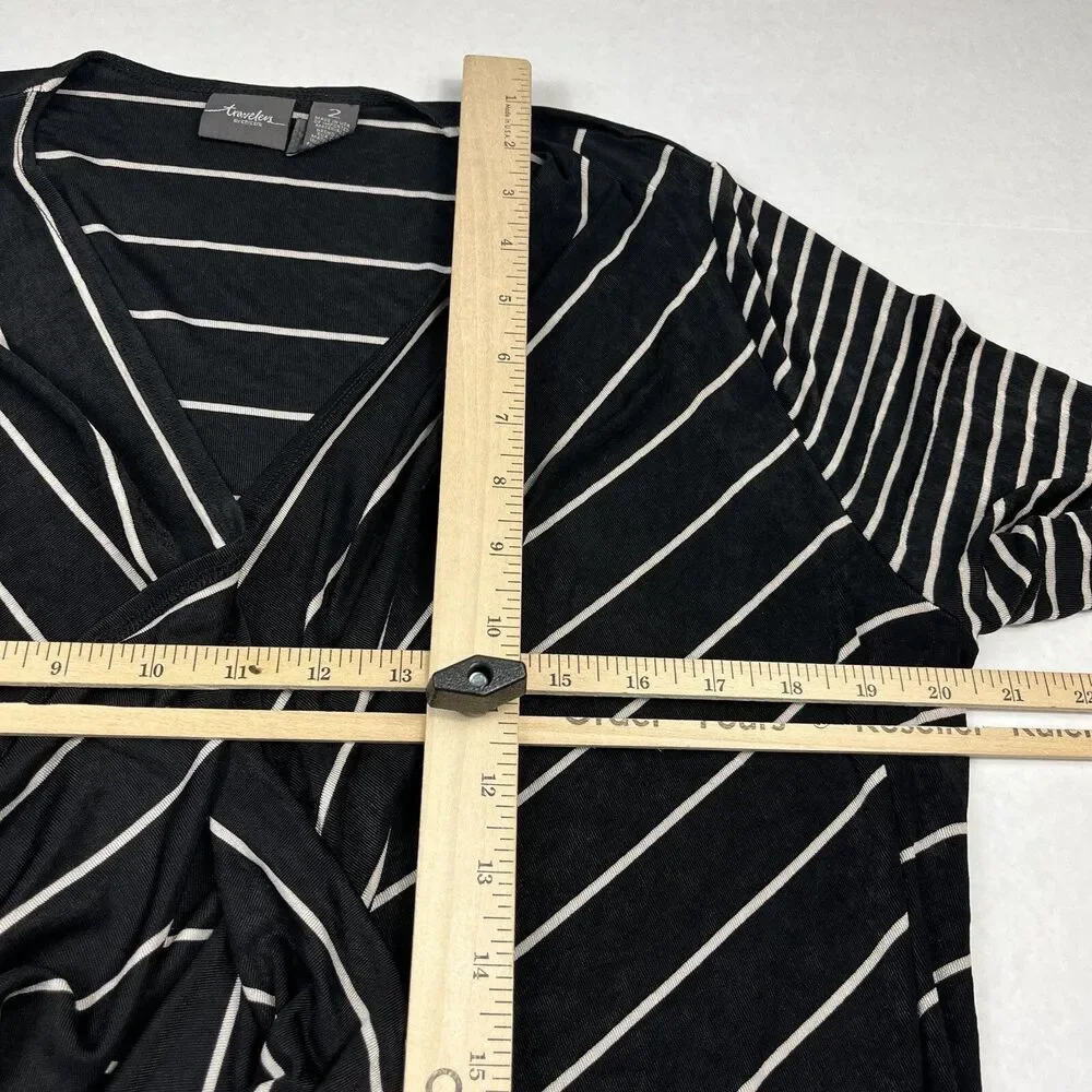 Chicos Travelers Cardigan Jacket Stripe Open Front Work Casual Stretchy 2 L FLAW